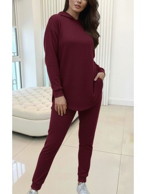 Veraura Lifestyle Kadın Uzun Kollu Kapşonlu Meloni Bluz ve Pantolon Ikili Takım