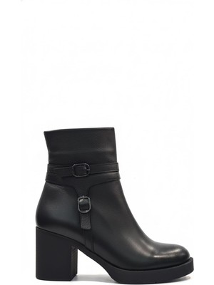 Ustalar Ayakkabı Siyah Kadın Hakiki Deri Topuklu Bot 039.536