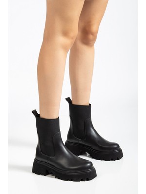 Zerenyus ZRİN-K815 Premium Siyah Lastikli Yüksek Tabanlı Günlük Kadın Bot