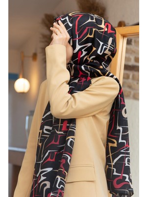 Vissona 100% Ipek Çizgili Desenli Siyah - Bordo  Renkli Şal