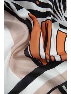 Vissona %100 Ipek Yelpaze Desenli Bej - Taba Renkli 92X210 Şal