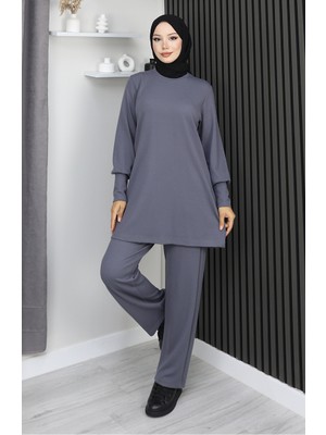 Bürümcük Kumaş Tunik Pantolon Ikili Takım 20024A-01 Gri