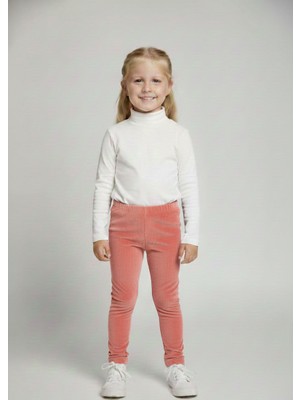 İnan Kids Kız Çocuk Fitilli Kadife Tayt - Somon Rahat Kışlık Esnek Leggings