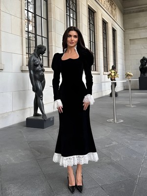 Havens Katerina Kadife Güpür Detay Elbise