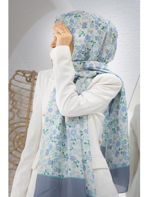 Vissona %100 Ipek Çıtır Çiçek Desenli Indigo Renkli 92X210 Şal