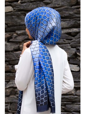 Vissona %100 Ipek Petek Desenli Lacivert - Saks Renkli 92X210 Şal