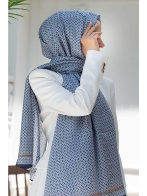 Vissona %100 Ipek Zincir Desenli Indigo - Lacivert Renkli Şal