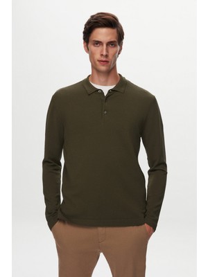 Twn Slim Fit Haki Düz Örgü Kazak 5EF0606379031