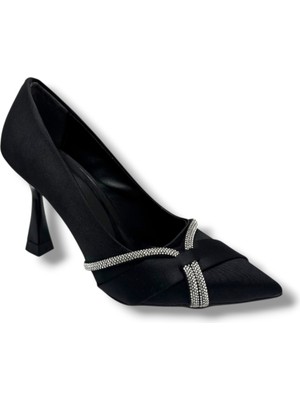 Cakgo Mengi 679-26 Saten Gümüş Taşlı Ince Topuklu Stiletto Kadın Ayakkabı