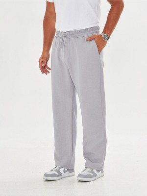 Masso Moda Erkek Baggy Müslin Keten Bel Bağcıklı Lastikli Düz Paça Pantolon