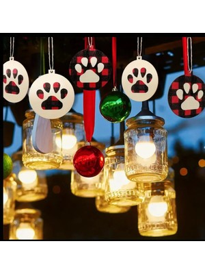 Empressco Renkli Ahşap Patili Süsler, Kırmızı-Bej Ekose Set, Yeni Yıl Ağaç Dekoru (2 Adet)