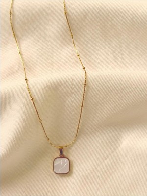 Melanj Craft Mineli Kare Çelik Kolye - Gold