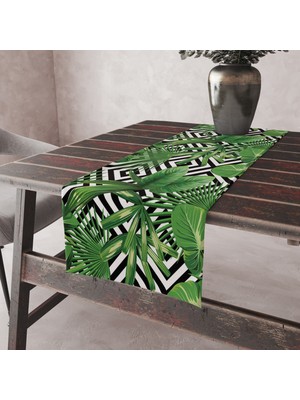 Alkan Homes Zigzag ve Flamingo Desenli Leke Tutmaz Kumaş Kenarları Dikişli Dekoratif Masa Örtüsü Runner 45×100 cm