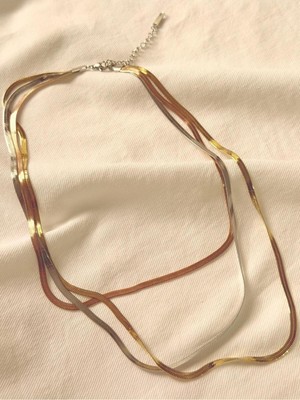 Melanj Craft Silver Rose Gold Üçlü Italyan Zincir Çelik Kolye