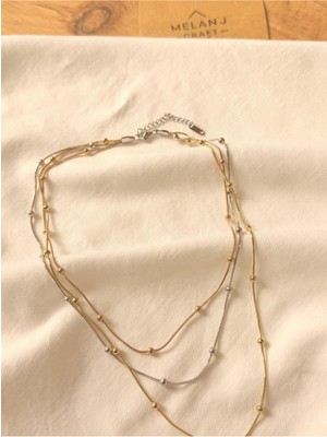 Melanj Craft Silver Rose Gold Üçlü Çelik Kolye