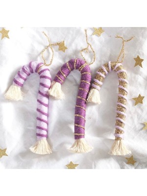 Empressco Mor Makrome Şeker 3'lü Yılbaşı Süsü, Çam Ağacı Dekoru Için Şık ve Renkli Seçenek