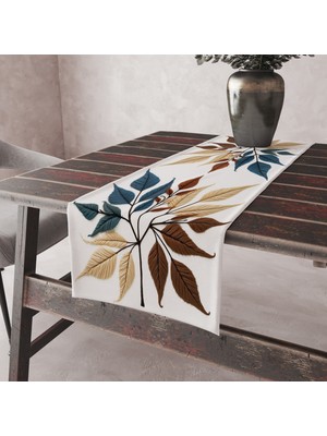 Alkan Homes Nakış Desen Görünümlü 3 Boyutlu Leke Tutmaz Kumaş Kenarları Dikişli Dekoratif Masa Örtüsü Runner 45×100 cm