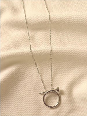 Melanj Craft Çivili Yuvarlak Çelik Kolye - Silver