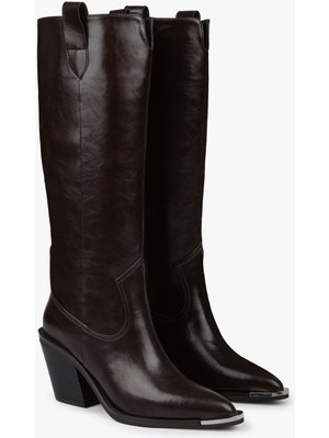 Shoeberry Kadın Axor Kahve Cilt Kovboy Çizme
