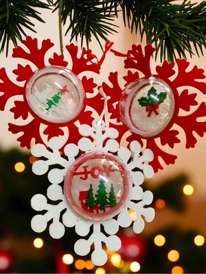 Empressco 3’lü Kar Küresi Şekilli Yılbaşı Süsü, Çap: 12CM, Kırmızı-Beyaz, Renkli Dekorasyon