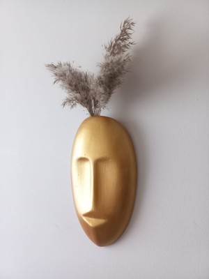 Emily Samy Dekoratif Mask Duvar Vazosu, Duvar Dekoru ,heykel Duvar Süsü,gold
