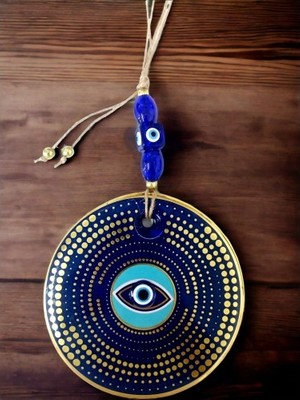 Ett Altın Puantiyeli Nazar Boncuk Gözlü Duvar Süsü