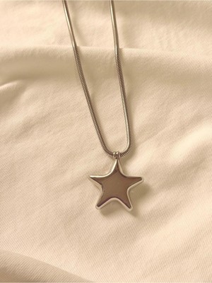 Melanj Craft Yıldız Kalın Italyan Zincir Çelik Kolye - Silver