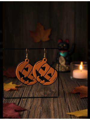 Kanem3D Halloween Balkabağı Küpeler