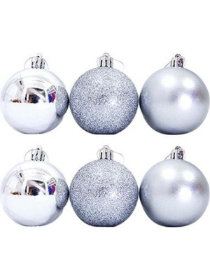 Empressco Parlak ve Mat Yüzeyli 6'lı Top Seti, 3 Cm, Simli Gümüş Renkli, Şık ve Zarif Tasarım