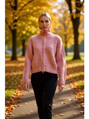 Benerly Kadın Geniş Kalıp Fermuarlı Triko Hırka Günlük Stilinizi Tamamlayan Yumuşak Dokunuş ve Konfor