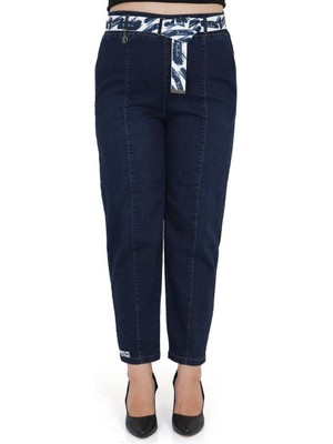 Zanessi Büyük Beden Mom Kemerli Yüksek Bel Denim Kadın Pantolon