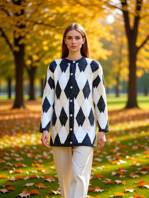 Benerly Kadın Baklava Desenli Triko Hırka Rahat Kesim Düğmeli Uzun Kollu Kışlık Giyim Fonksiyonel Şık