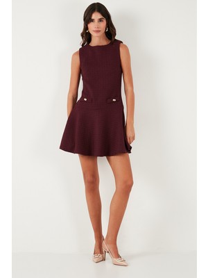 Lela Pamuklu Regular Fit Bisiklet Yaka Düğme Detaylı A Kesim Mini Abiye Elbise Bayan ELBİSE 6525687