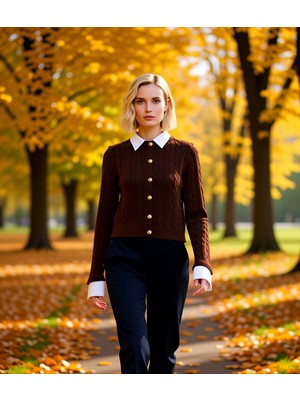 Benerly Kadın Klasik Saç Örgü Desenli Önü Düğmeli Uzun Kollu Triko Hırka Kış Sezonu Konforlu Şıklık