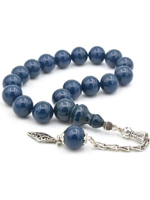 Murty99 Gümüş Kaplama Kamçılı Küre Kesim Lacivert Sıkma Kehribar Efe Maskot Tesbih