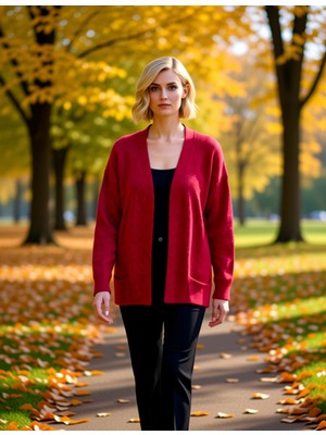 Benerly Kadın Için Konforlu Düşük Kol V Yaka Cepli Düz Dokuma Triko Hırka Günlük Stilin Tamamlayıcısı