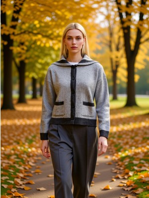 Benerly Kadın Renk Bloklu Devrik Yaka Triko Hırka Günlük Şıklık ve Konfor Sunan Uzun Kollu Tasarım Regular