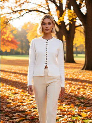 Benerly Kadın Günlük Kullanım Ideal Basic Düğmeli Ceket Görünümlü Yumuşak Dokulu Uzun Kollu Triko Hırka