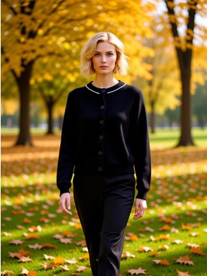 Benerly Kadın Ribanalı Bisiklet Yaka Inci Detaylı Düğmeli Triko Hırka Şık ve Konforlu Kombinler Oluşturun