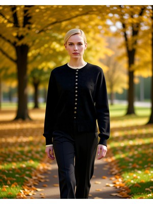 Benerly Kadın Günlük Kullanım Ideal Basic Düğmeli Ceket Görünümlü Yumuşak Dokulu Uzun Kollu Triko Hırka