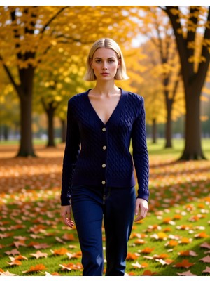 Benerly Kadın Yumuşak Dokulu V Yaka Saç Örgü Desenli Parlak Düğme Detaylı Uzun Kollu Rahat Triko Hırka