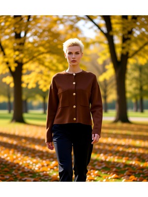 Benerly Kadın Düğme Detaylı Triko Hırka Ceket Görünümünde Rahat Kalıp Uzun Kollu Şık ve Konforlu Tasarım