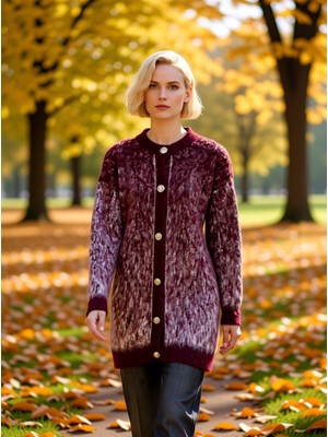 Benerly Kadın Tüylü Dokulu Uzun Kollu Bisiklet Yaka Önden Düğmeli Regular Fit Triko Hırka Kaliteli