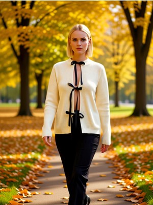 Benerly Kadın Bisiklet Yaka Kurdele Bağlamalı Crop Triko Hırka Modern Şıklık ve Konforlu Günlük Kullanım