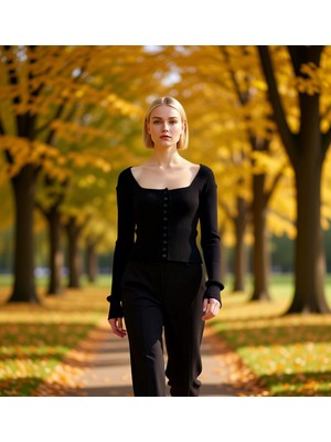 Benerly Kadın Crop Kare Yaka Fitilli Triko Hırka Vücudu Saran Yumuşak Dokulu Uzun Kollu Ince Örgü Şık