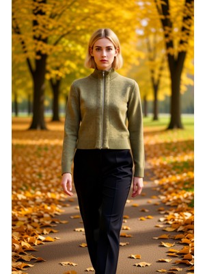 Benerly Kadın Fermuarlı Dik Yaka Triko Hırka Yumuşak Dokulu Rahat Kesim Şık Tasarım Fonksiyonel Spor