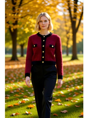 Benerly Kadın Crop Sakal Tüylü Iplik Detaylı Ceket Görünümlü Triko Hırka Modern ve Konforlu Stil Şık