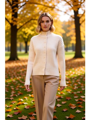 Benerly Kadın Gardırop Temel Parçası Oversize Fitilli Yumuşak Dokulu Uzun Kollu Triko Hırka Modern