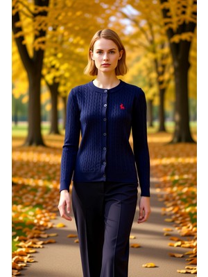 Benerly Kadın At Nakış Detaylı Saç Örgü Dokulu Ince Triko Hırka Günlük Şıklık ve Konfor Sunar Spor