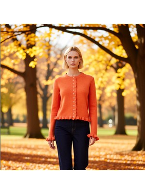 Benerly Kadın Fırfır Detaylı Düğmeli Triko Hırka Yumuşak Dokusuyla Günlük Kombinlerinize Zarafet Katıyor